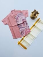 Peach Silk Panel Shirt with White Pattu Dhoti for Boys – Traditional Festive Set - Image 2