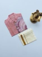 Peach Silk Panel Shirt with White Pattu Dhoti for Boys – Traditional Festive Set