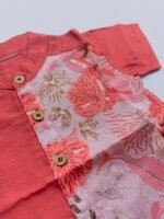 Red Silk Panel Shirt with White Pattu Dhoti for Boys – Traditional Festive Set - Image 3
