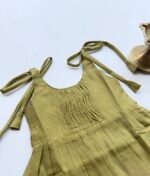 Baby Silk Knot Frock – Olive Green - Image 3