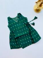 Green Silk Baby Frock with Gold Polka | Side Knot Ethnic Wear