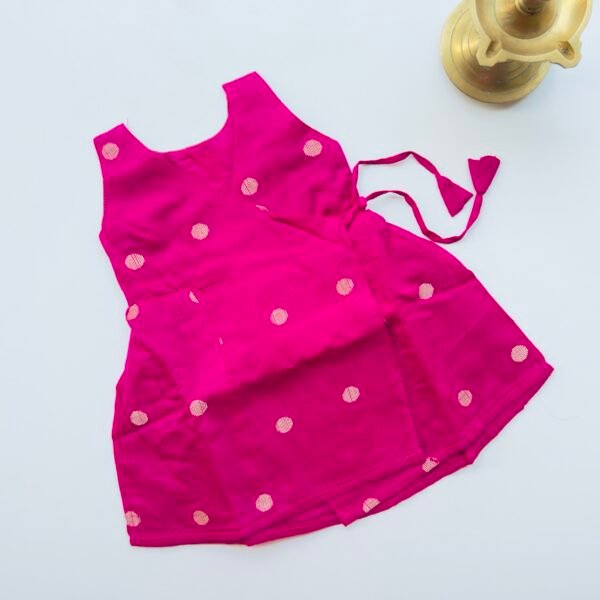 Pink Silk Baby Frock with Gold Polka | Side Knot Ethnic Wear