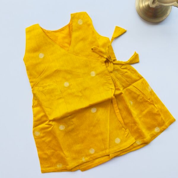 Mustard Yellow Silk Baby Frock with Gold Polka | Side Knot Ethnic Wear
