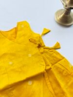 Mustard Yellow Silk Baby Frock with Gold Polka | Side Knot Ethnic Wear - Image 2