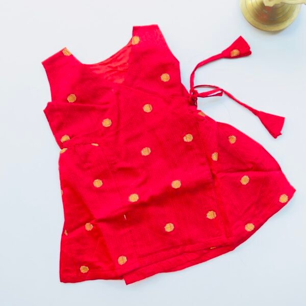 Red Silk Baby Frock with Gold Polka | Side Knot Ethnic Wear