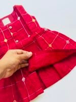 Classic Maroon Ethnic Butta Sleeveless Silk Baby Frock With Wooden Buttons - Image 3