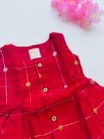 Classic Maroon Ethnic Butta Sleeveless Silk Baby Frock With Wooden Buttons - Image 2
