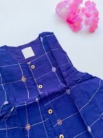 Blue Ethnic Butta Sleeveless Silk Baby Frock With Wooden Buttons - Image 2