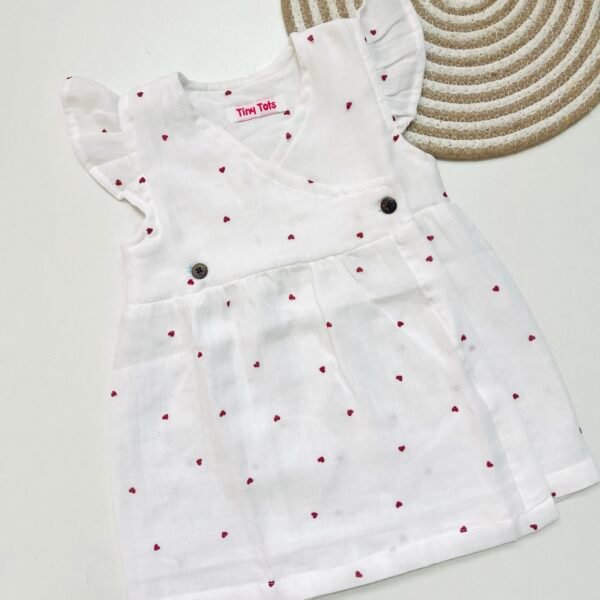 Kimono Frock - White with Multi Red heart