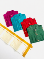 Rani Pink Silk Butta Shirt with White Pattu Dhoti for Boys – Traditional Festive Set - Image 5