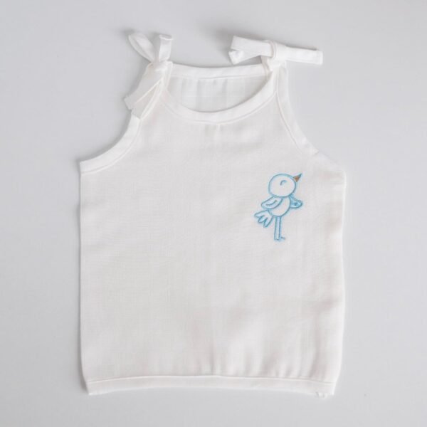 White Muslin Knot Jabla with Bird Embroidery – 100% Cotton for Newborns