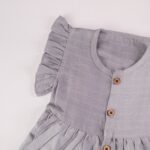 Grey Muslin Baby Frock with Wooden Buttons – Soft & Stylish - Image 3