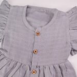 Grey Muslin Baby Frock with Wooden Buttons – Soft & Stylish - Image 2