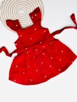 Red Heart Embroidered Cotton Frock for Baby Girls - Back Button Frock