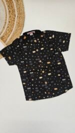 Baby Boy Black Printed Shirt  – Cute Star and Cloud Design
