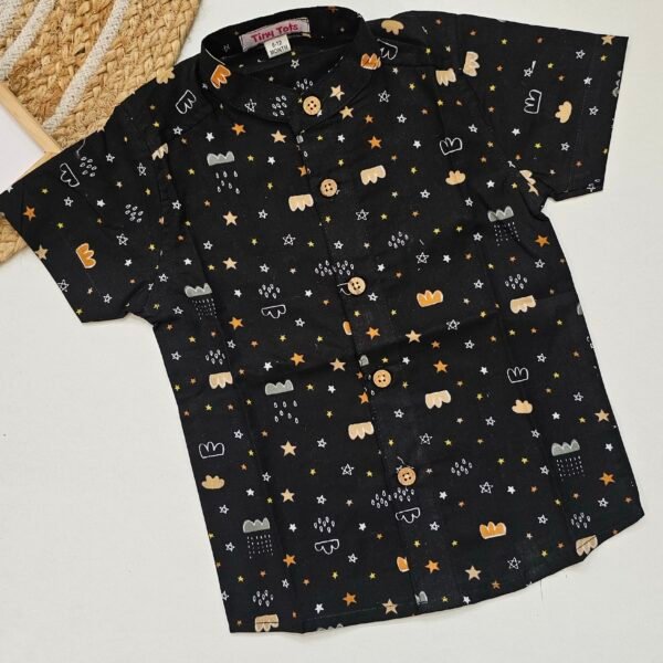 Baby Boy Black Printed Shirt  – Cute Star and Cloud Design