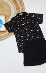 Baby Boy Black Printed Shirt & Black Shorts Set – Cute Star and Cloud Design - Image 3