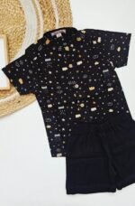 Baby Boy Black Printed Shirt & Black Shorts Set – Cute Star and Cloud Design - Image 2