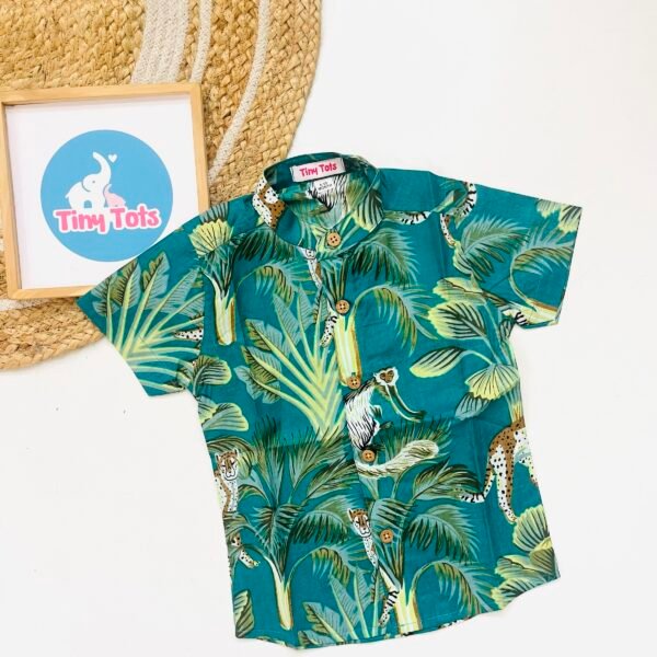 Baby Boy Jungle Print Shirt – Teal Green Safari Theme