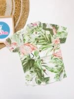 Baby Boy Tropical Flamingo Print Shirt – White and Green Summer Style