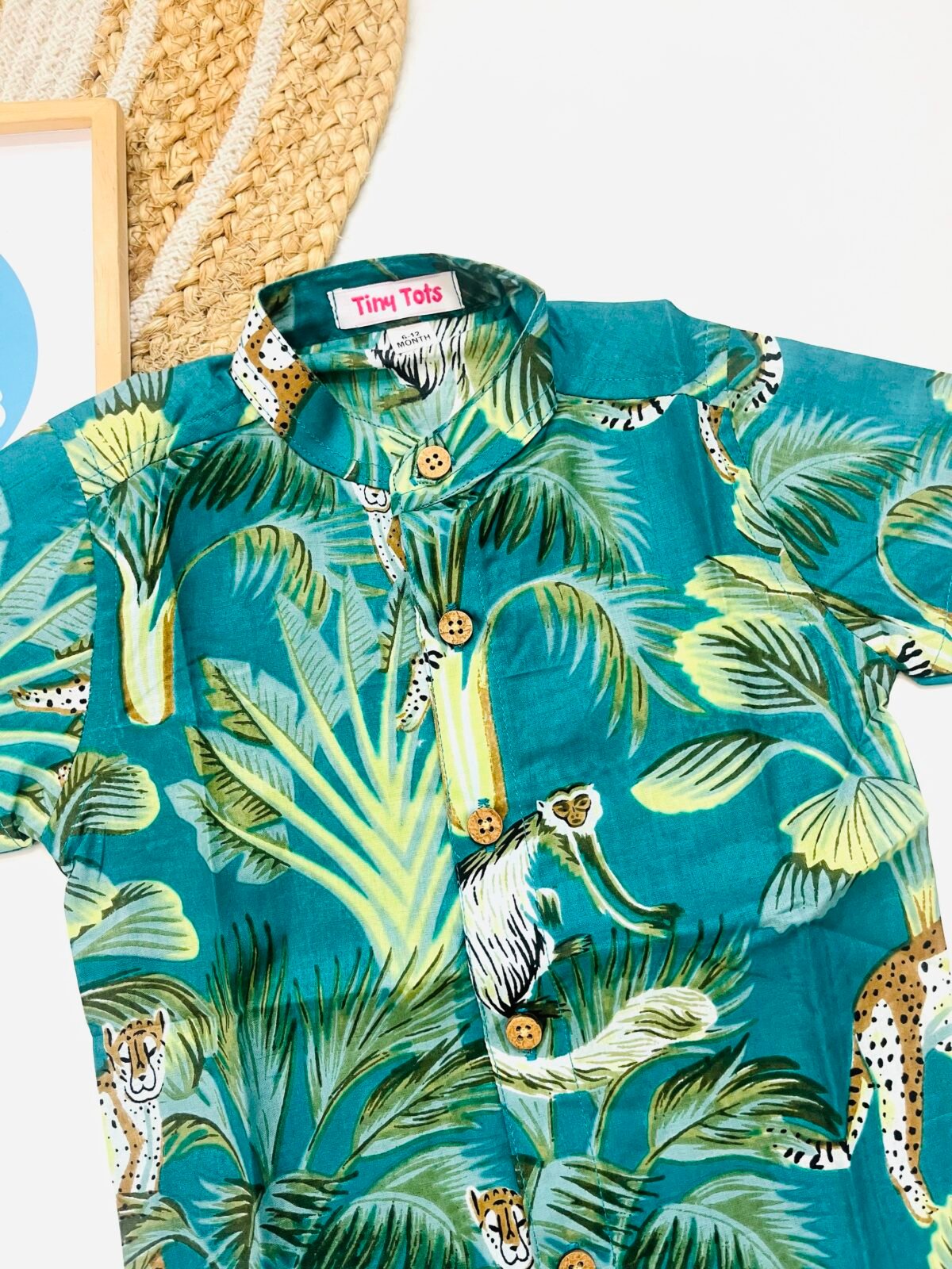 Baby Boy Jungle Print Shirt – Teal Green Safari Theme - Image 3
