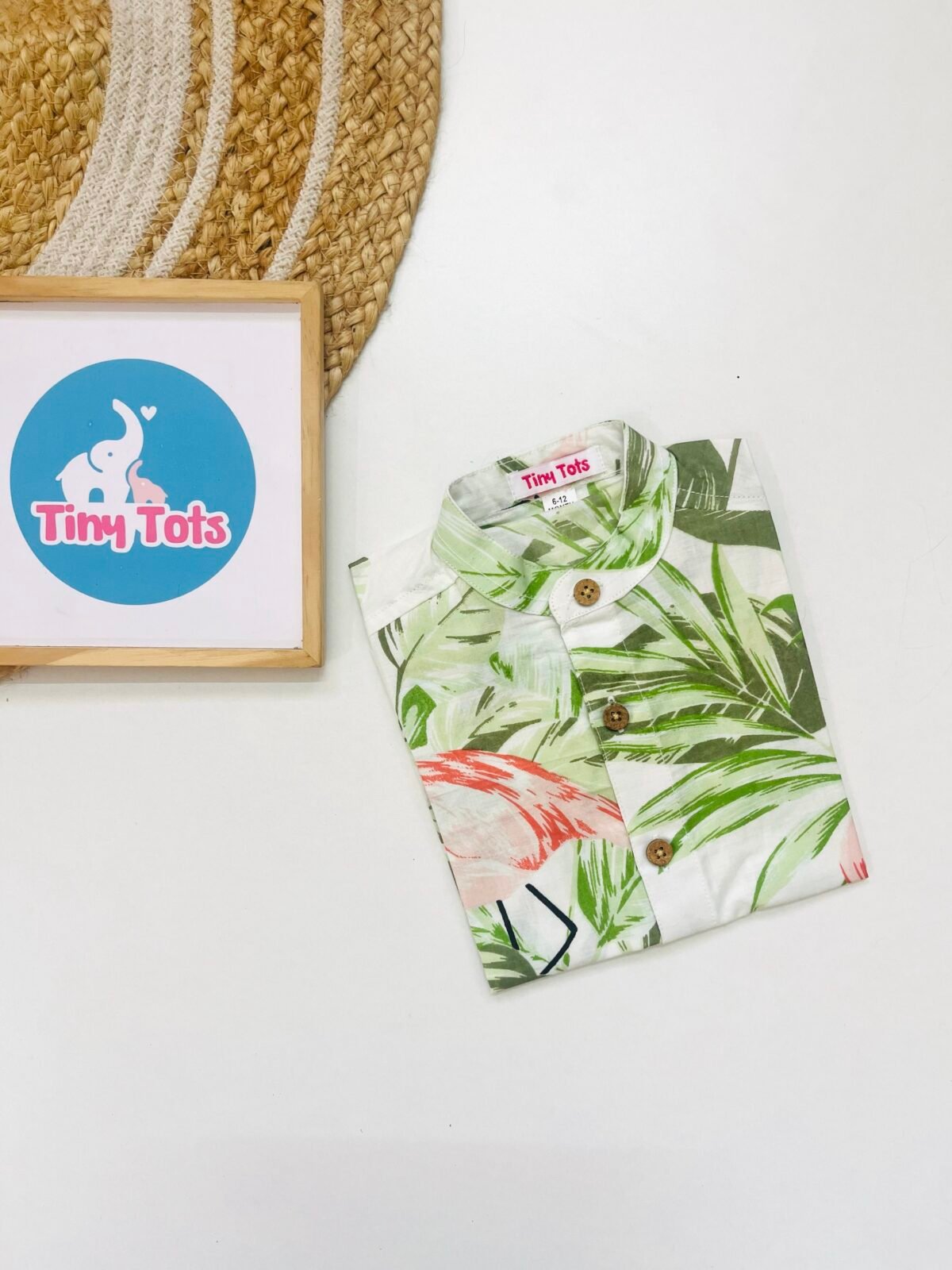 Baby Boy Tropical Flamingo Print Shirt – White and Green Summer Style - Image 3