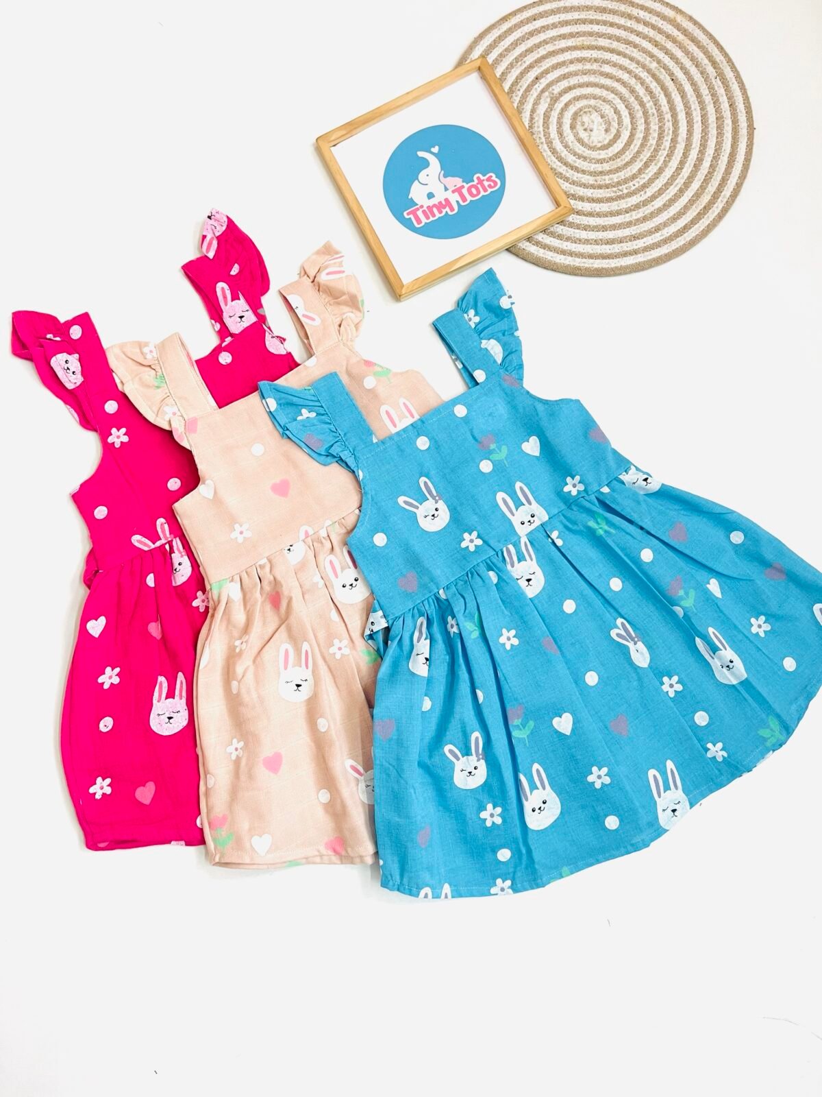Cute Bunny Print Cotton Frock for Baby Girls – Sky Blue - Image 5