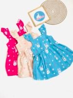 Cute Bunny Print Cotton Frock for Baby Girls – Sky Blue - Image 5