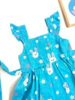 Cute Bunny Print Cotton Frock for Baby Girls – Sky Blue - Image 2