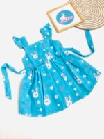 Cute Bunny Print Cotton Frock for Baby Girls – Sky Blue - Image 3