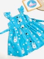 Cute Bunny Print Cotton Frock for Baby Girls – Sky Blue - Image 4