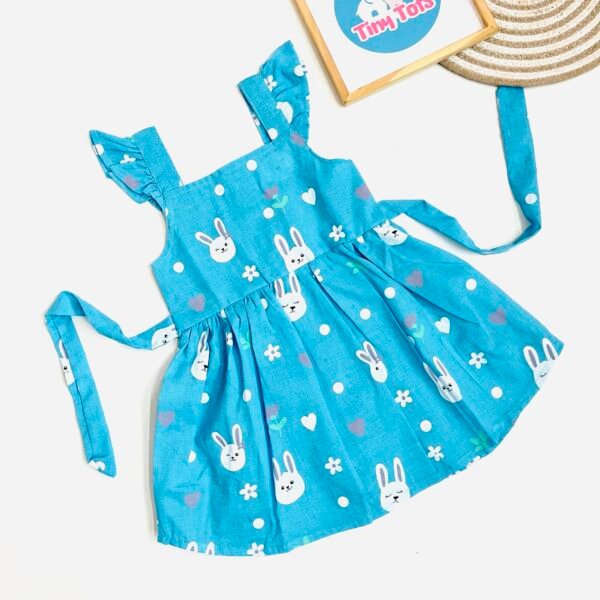 Cute Bunny Print Cotton Frock for Baby Girls – Sky Blue