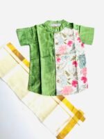 Pistachio Green  Silk Panel Shirt with White Pattu Dhoti for Boys – Traditional Festive Set
