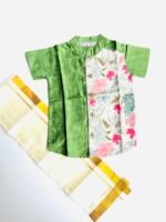 Pistachio Green  Silk Panel Shirt with White Pattu Dhoti for Boys – Traditional Festive Set - Image 3