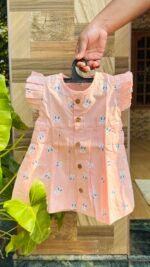 Peach Bunny Print Cotton Baby Frock
 – Cute & Comfortable New Collection - Image 2