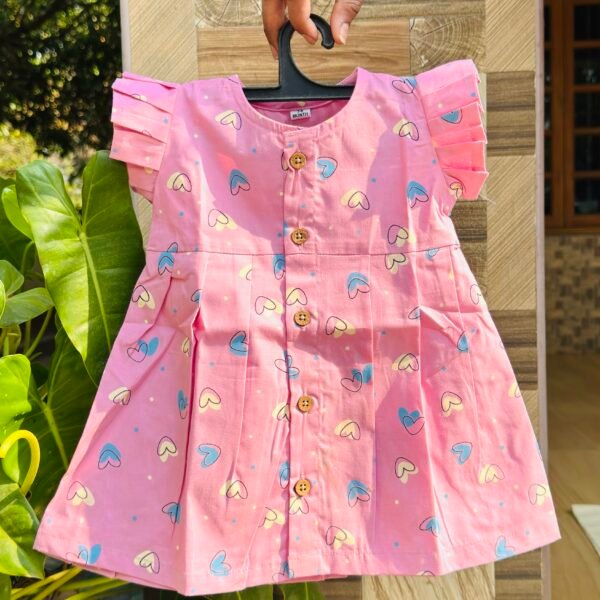Baby Pink with cute heart  Print Cotton Baby Frock
 – Cute & Comfortable New Collection