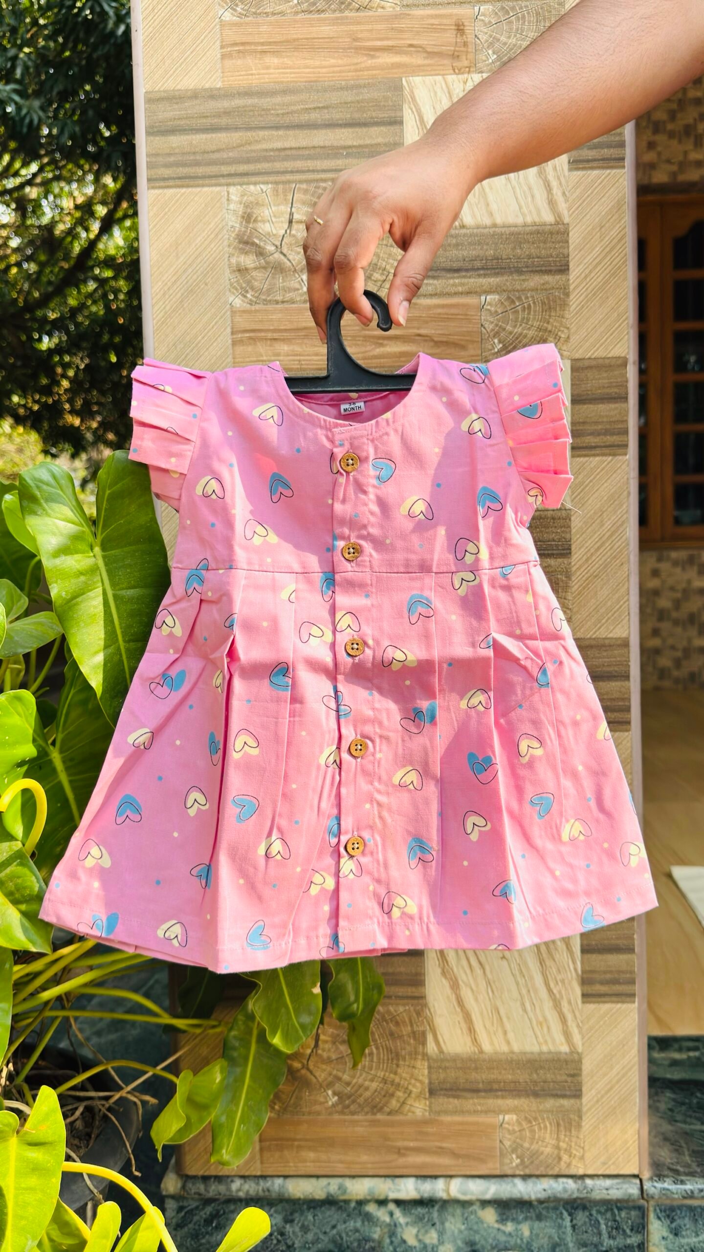 img_3429-2 Baby Pink with cute heart Print Cotton Baby Frock
– Cute & Comfortable New Collection - Image 1
