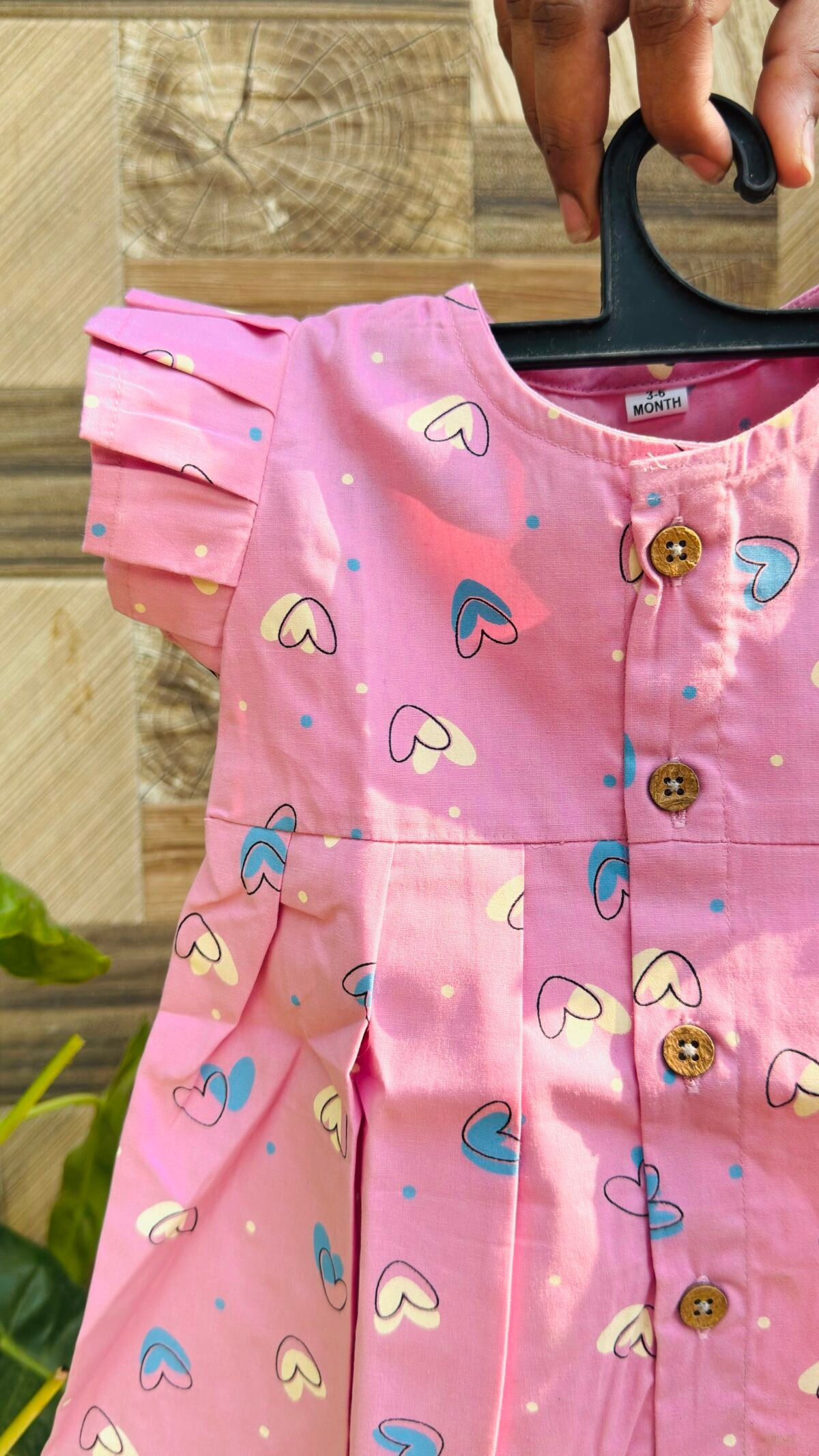 Baby Pink with cute heart  Print Cotton Baby Frock
 – Cute & Comfortable New Collection - Image 2