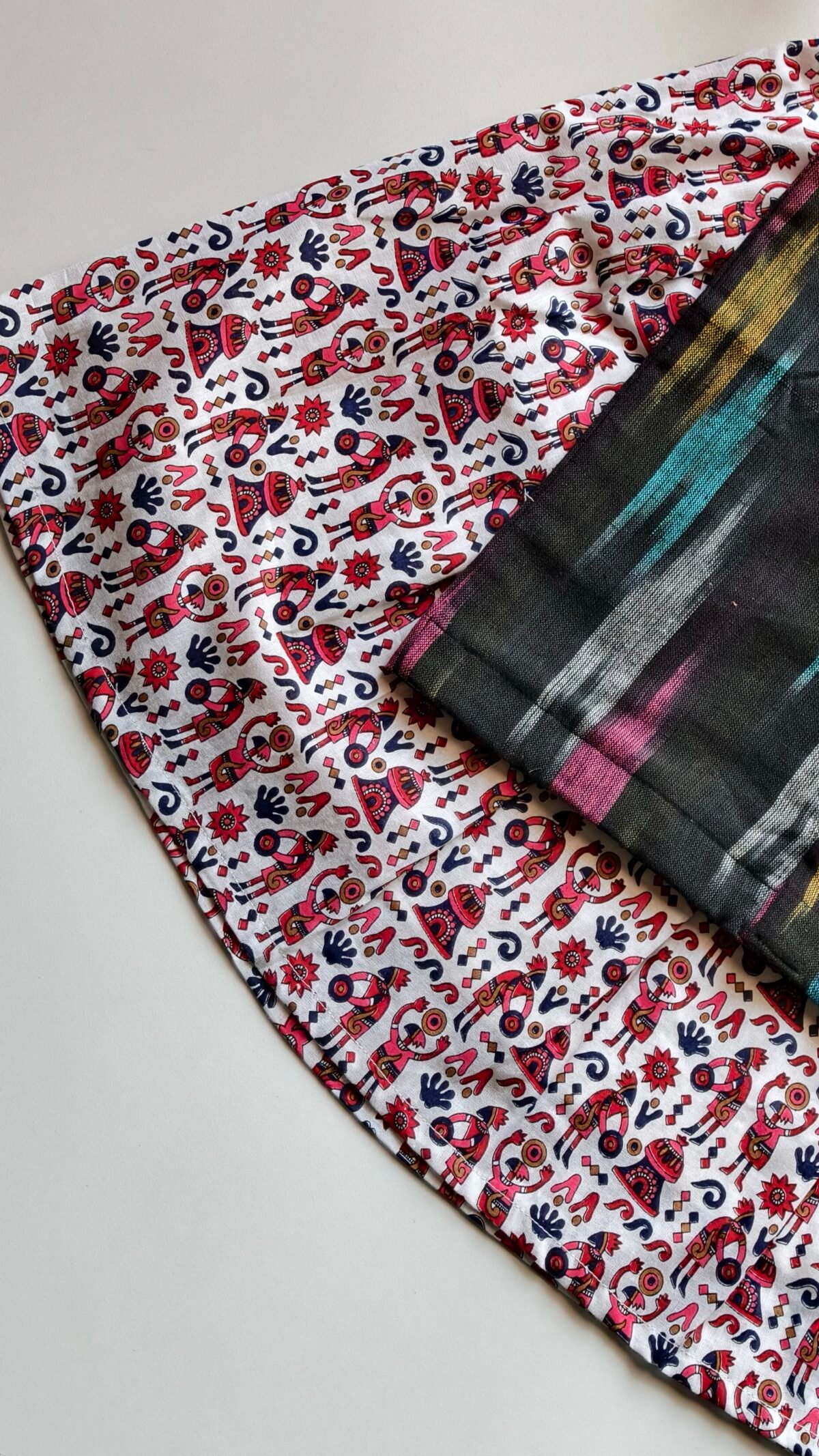 Midnight Black Ikat Top with Folk Print Skirt Set - Image 3