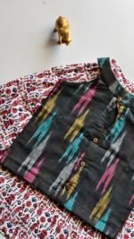Midnight Black Ikat Top with Folk Print Skirt Set - Image 4