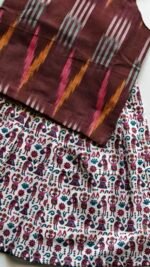 Maroon Ikat Top with Folk Print Skirt Set - Image 2