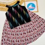 Midnight Black Ikat Top with Folk Print Skirt Set