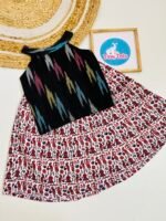 Midnight Black Ikat Top with Folk Print Skirt Set