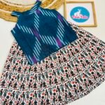 Teal Ikat Top with Folk Print Skirt Set