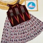 Maroon Ikat Top with Folk Print Skirt Set