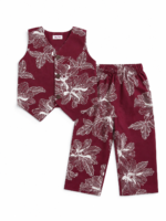 Maroon Floral Cotton Co-Ord Set for Kids Baby Girls