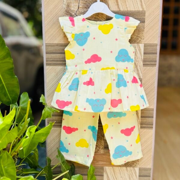 Dreamy Cloud Print Cotton Co-ord Set for Baby Girls