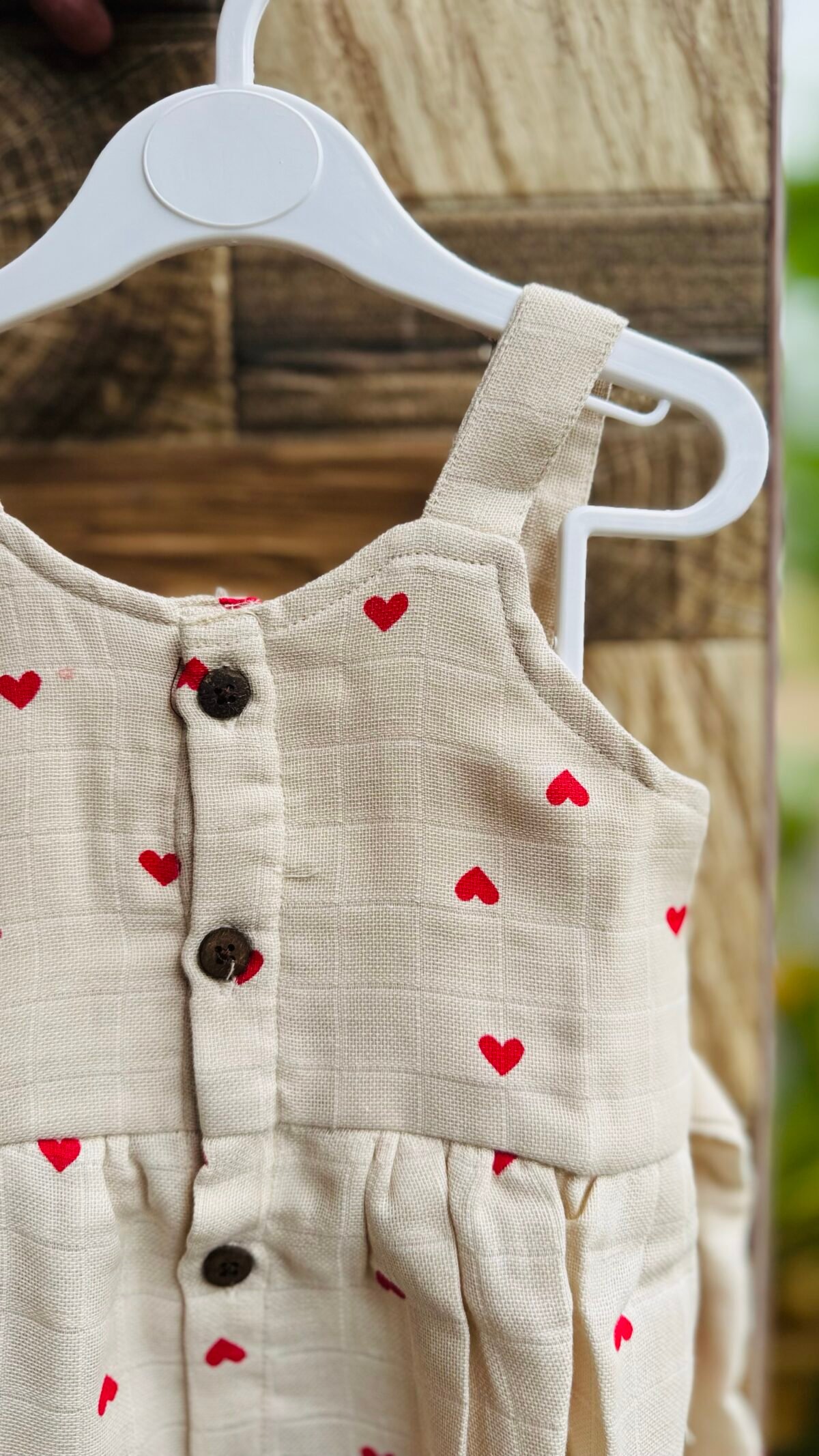 A Cream Red Heart Print  - Muslin Ria Frock - Image 2