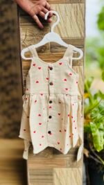 A Cream Red Heart Print  - Muslin Ria Frock