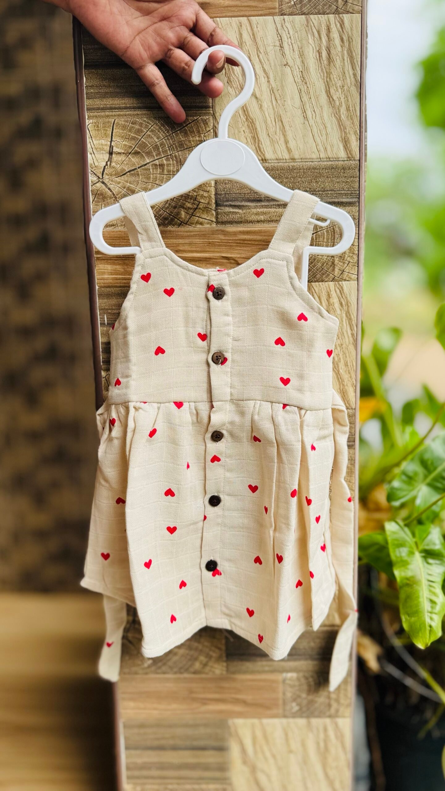 img_4920-2 A Cream Red Heart Print - Muslin Ria Frock - Image 1